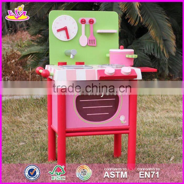 2017 new design mini pink wooden girls play kitchen W10C269