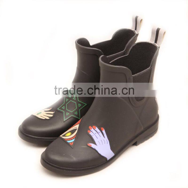 Special grey solid color unique design short rain boot for women female lady wellies wellington rain boot rainboot