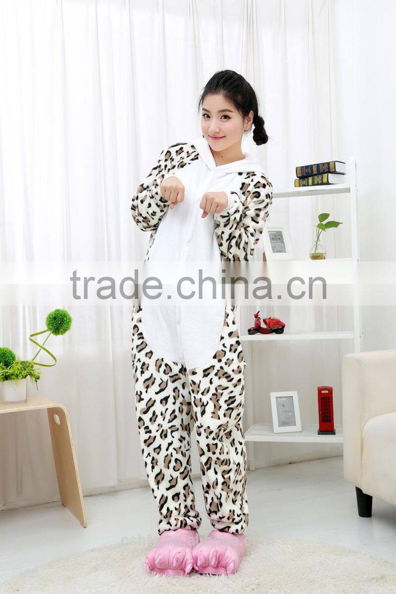 flannel cartoon adult animal jumpsuit animal pajamas jumpsuit leopard design
