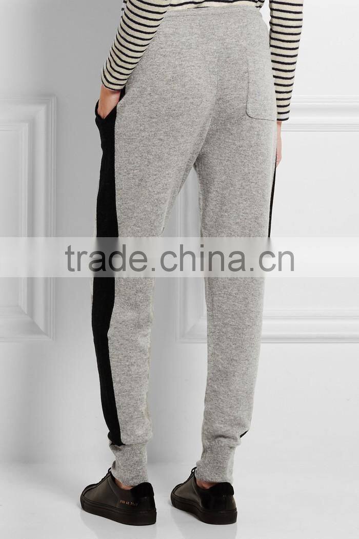Women side stripe gray and black terry running pants