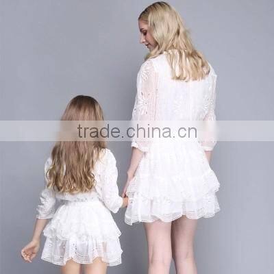 New style Fall Boutique Girl Clothing Embroidery Layered Dresses Matching Clothes Mother And Daughter