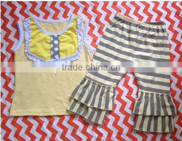girls top & bell ruffle Pants yellow & black Stripe sleeveless