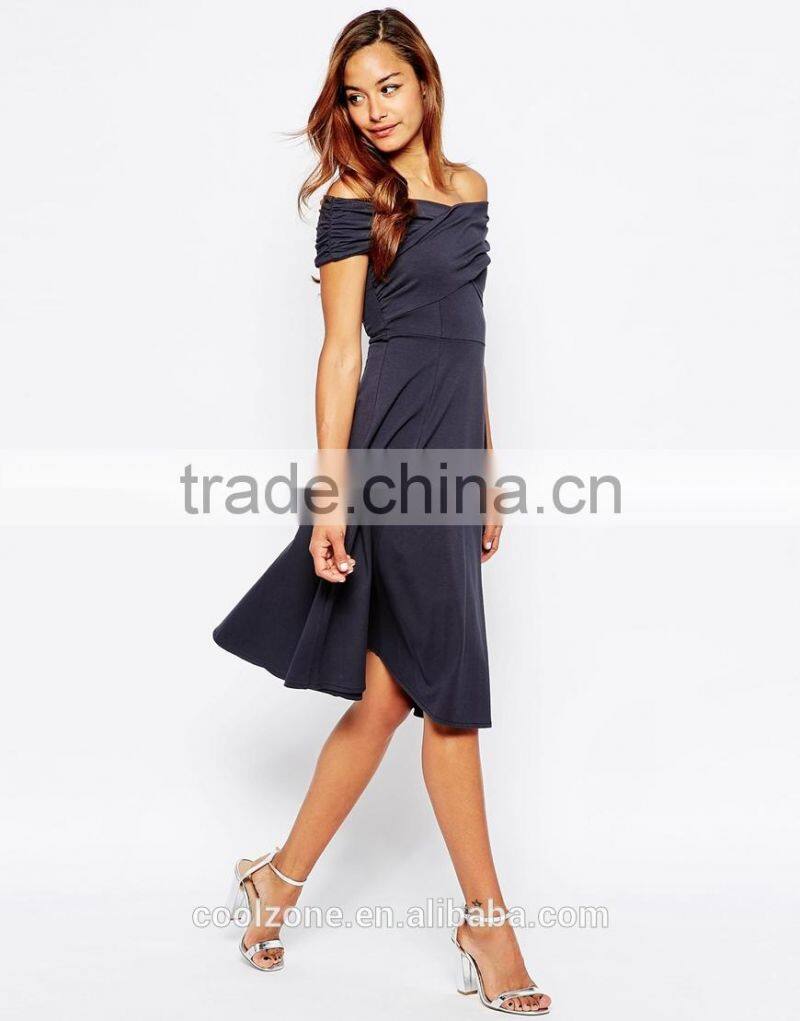 Sexy cross shoulder skater design middle aged women fashion dress