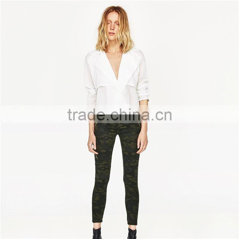 2017 Khaki Ankle Cargo Woodland Camouflage Pants for Women