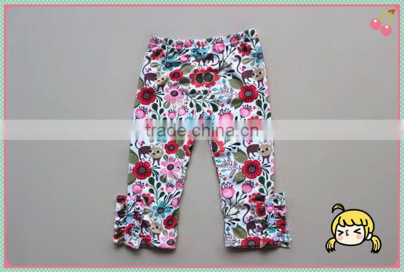 2017 wholesale kids clothing Baby Girls button leggings Pants children flower Cotton Capris