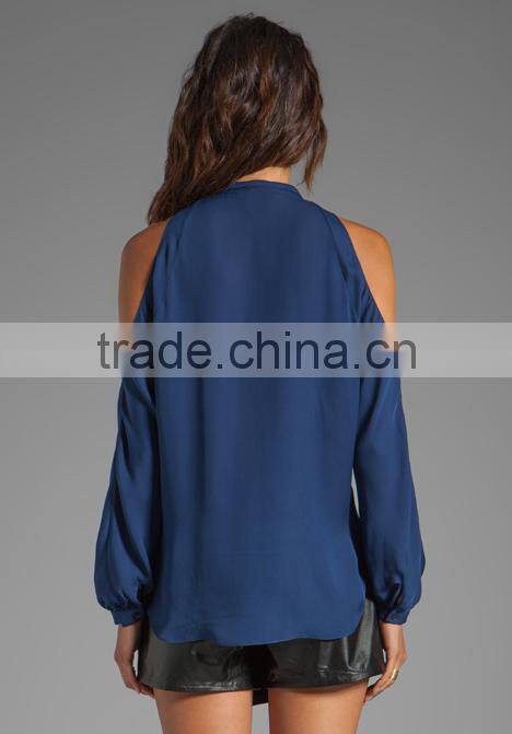 Open Shoulder Lace Trim Blouse