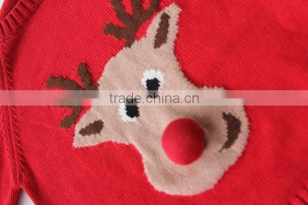 Popular Deer Deisgn Red Christmas Sweater Custom Knitting Patterns Christmas Pullover