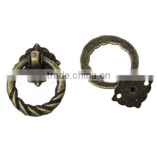 Antique Bronze Circle Ring Small Jewelry Wooden Box Case Cabinet Pull Handle Knobs