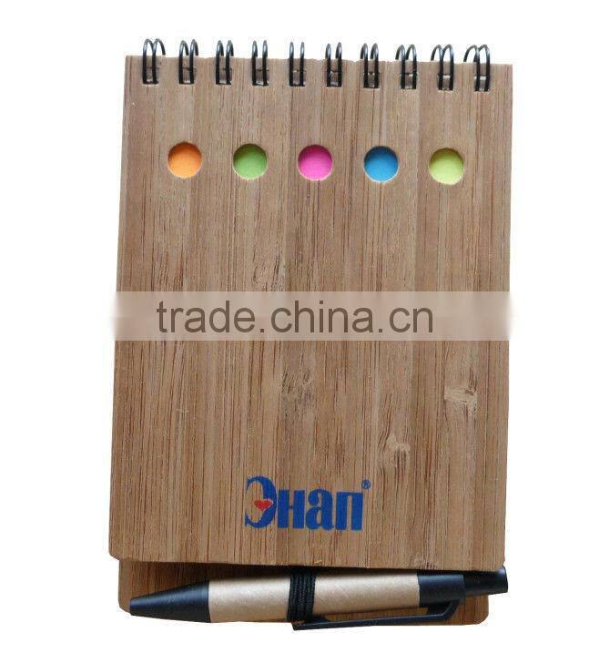 Promotion bamboo wood cover metal spiral notebook made in China