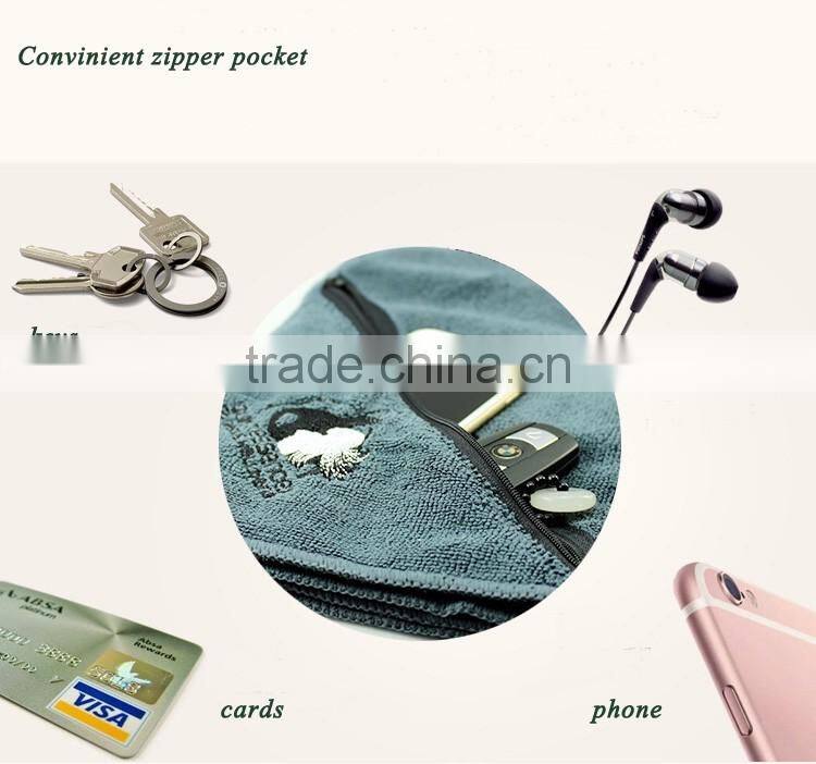 Gym towel with zipper pocket bamboo fabric