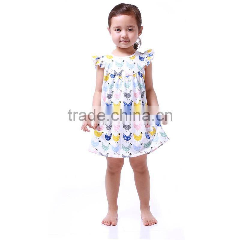 Classical pastoral chick pattern children clothes flutter cap Sleeve baby girl summer dress M6050509