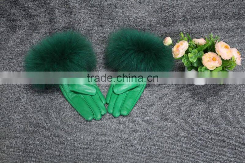 Wholesale Ladies Raccoon Fur Trimmed Sheep Leather Gloves With Factory Price