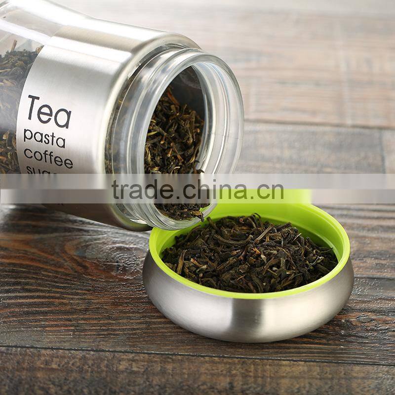 High quality stainless steel spice sugar salt pepper coffee storage bottle glass food storage jar