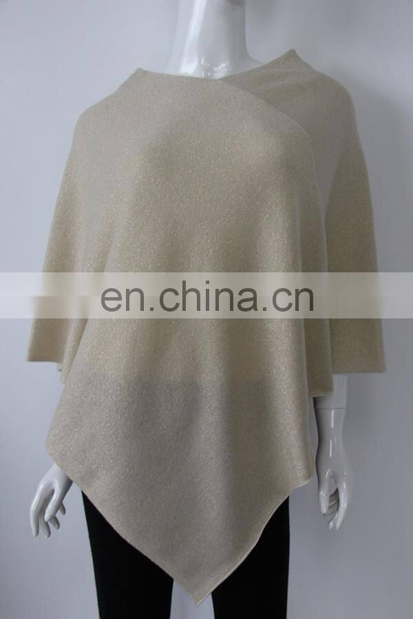 factory wholesale v neck gold Lurex women 100% cashmere ponchos