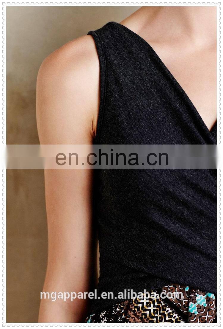 china most popular sleeveless cross front wrap flared women jersey dress