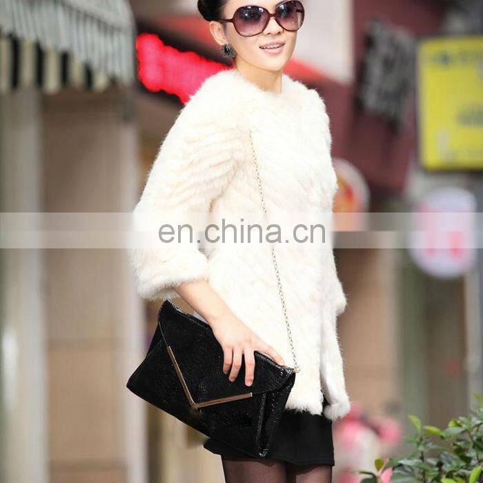 2013 New product Wholesale white long real rabbit fur coat