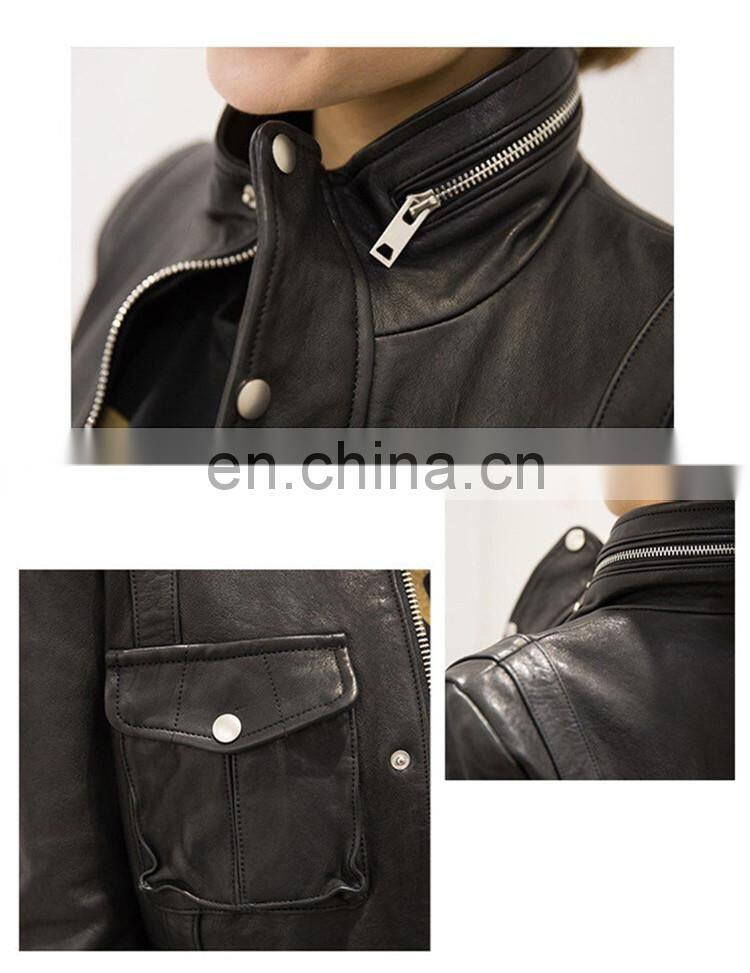 High Quality Popular Young Women Real Sheep Leather Garment Spring Ladies Long Black Coat