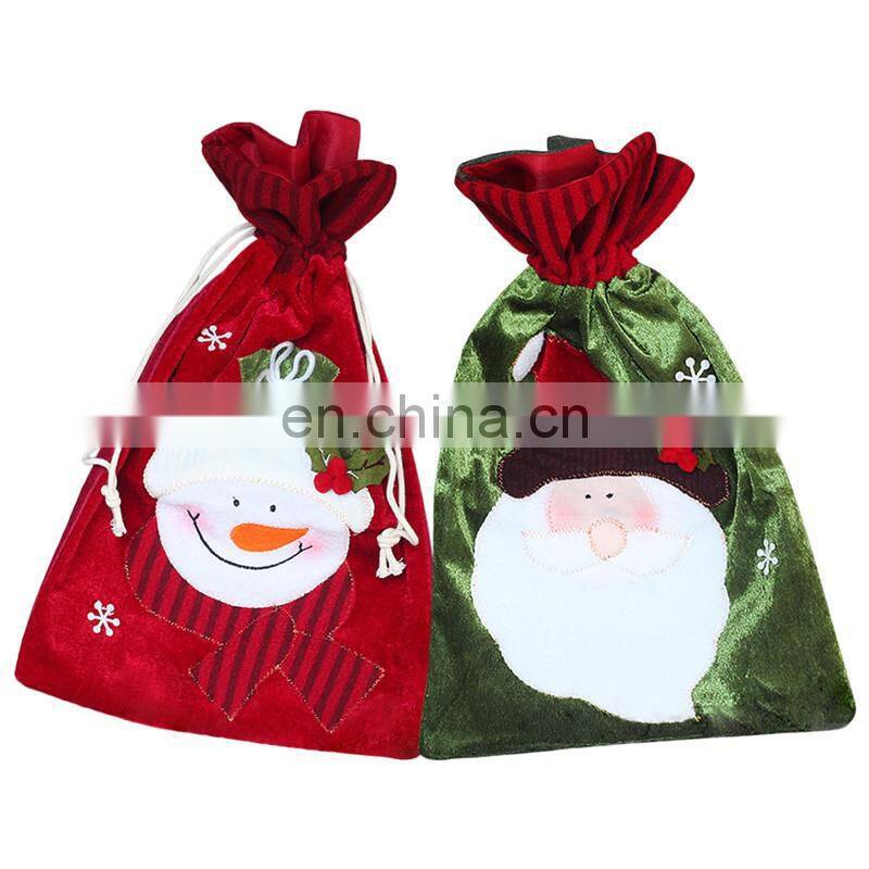 42*27CM Medium Drawstring Cloth Kid Christmas Gift Bag and Candy Bag - Green Santa Claus