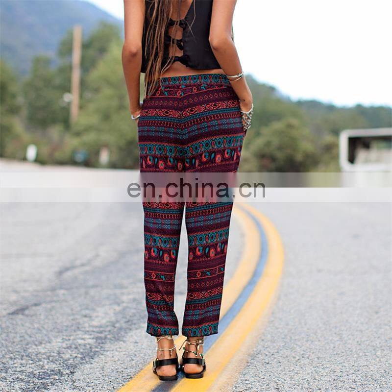 2015 latest european fashion floral printed straight-leg pants beach leisure women pants