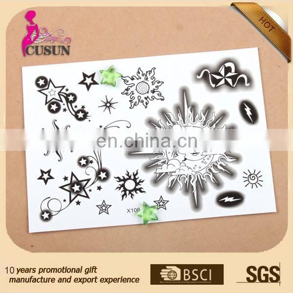 Custom long lasting sun moon body temporary tattoo sticker for adults