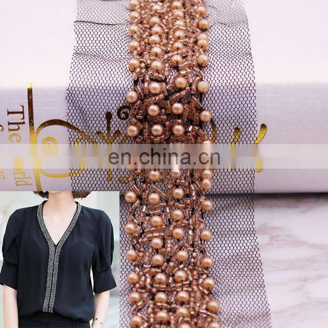 3cm Crocheted Garment Trimming Beaded Trim Lace Types bead trimming for garment