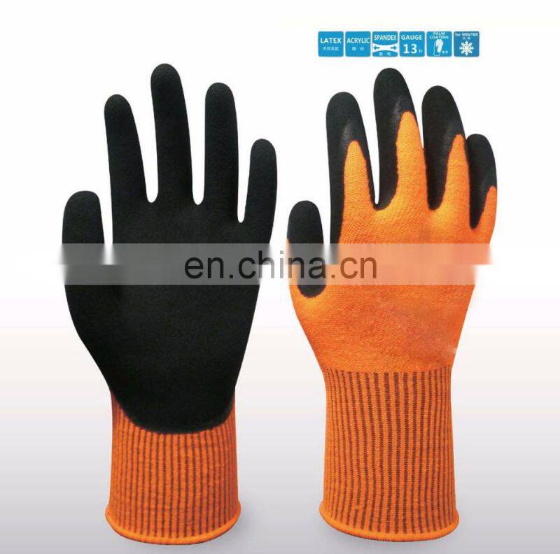 10 Gauge HIVIS Orange Fleece Line Black Micro-foam Latex Palm Winter working gloves