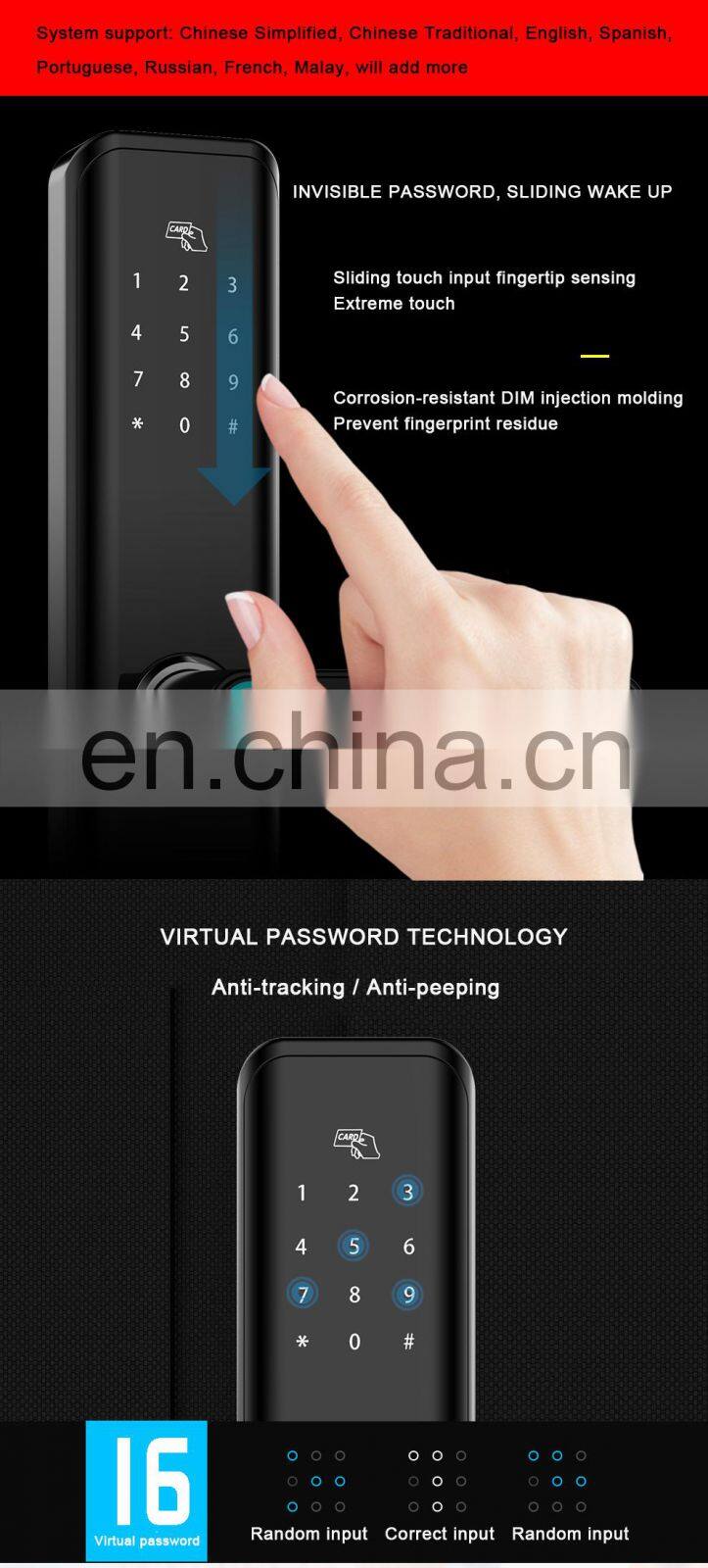 High Security Digital Biometric Fingerprint Door Lock Smart Lock WiFi App For Apartment
