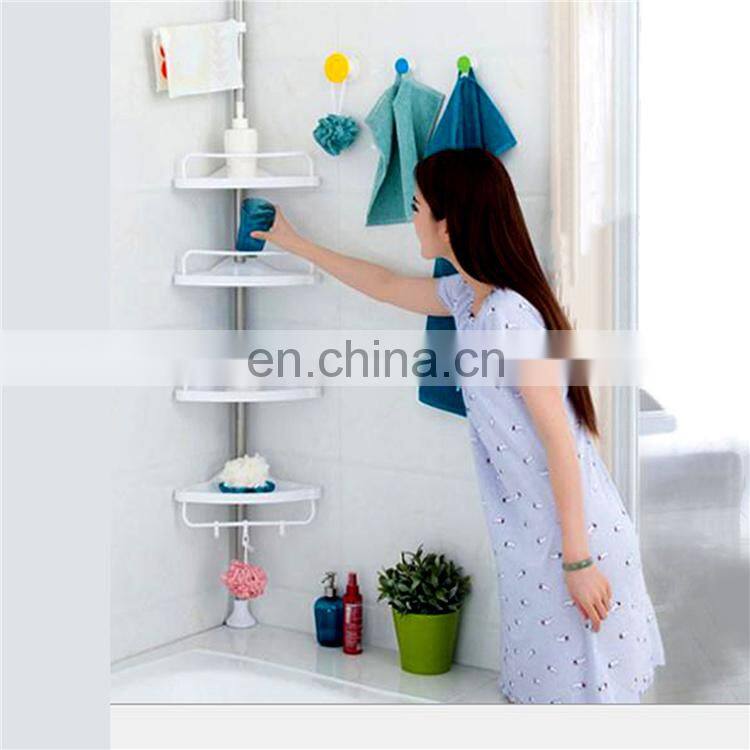 4 layer tension pole shower corner rack metal bathroom corner shelf telescopic shower caddy stand with towel rod