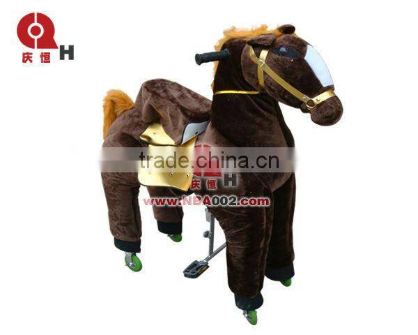 QHKR09 Dark Brown Horse Mechanical Kiddie Ride Without Electricity for Sale