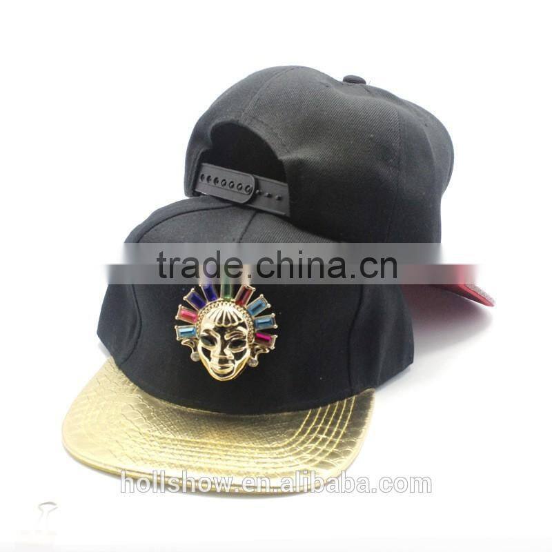 Personalized Metal Pharaoh Embellishment Leather Brim Customize Snapback Hats