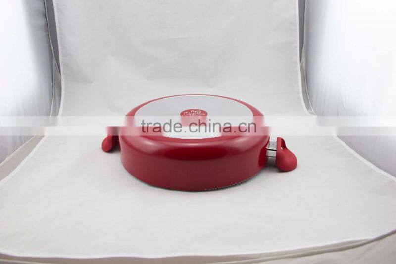 Elegant Aluminum Non Stick Coating Pressed/Forged Caldero with Two Ears and Glass Lid