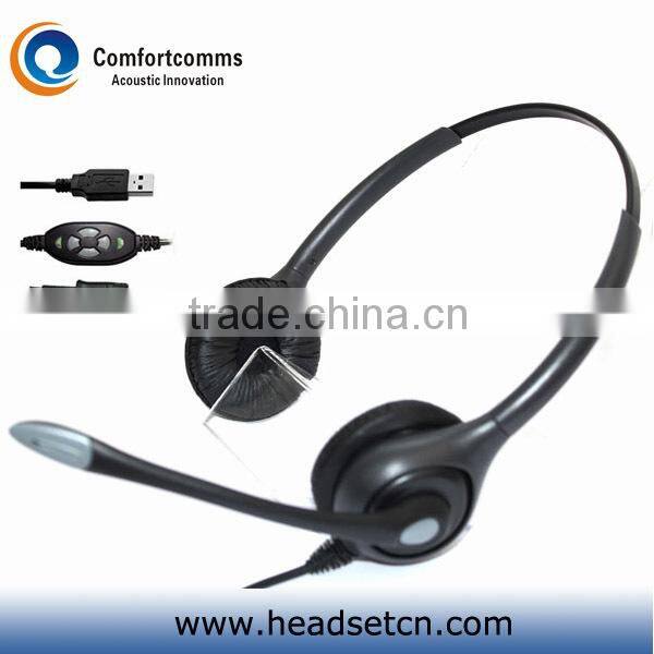 Binaural noise cancelling call center audio Multimedia USB Headset HSM-602RPQDUSBC