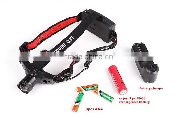 Hunting night fishing camping mini zoomable rechargeable LED headlight