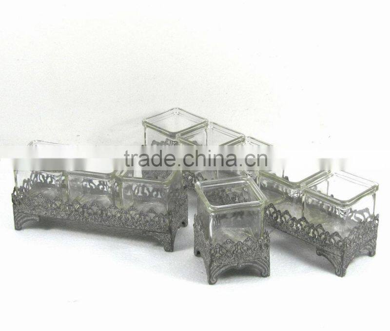 rectangle engraved metal candle holder