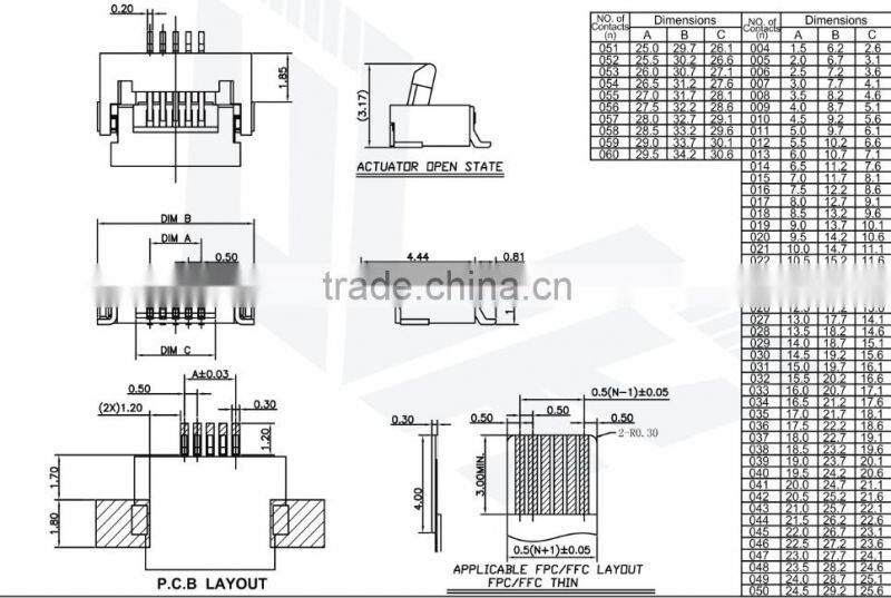 0.5mm Pitch H=1.5 OEM FPC Connector Bottom Type