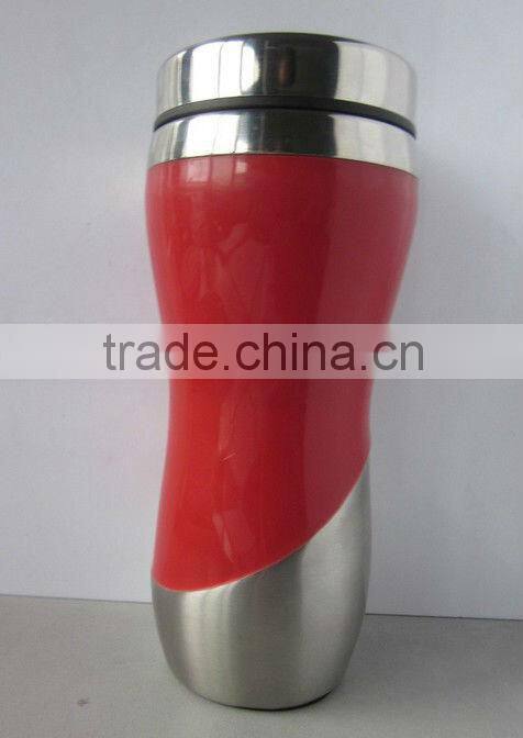16oz/ 450ml plastic travel mug, stainless steel travel mug, wooden color, promotional, NEW