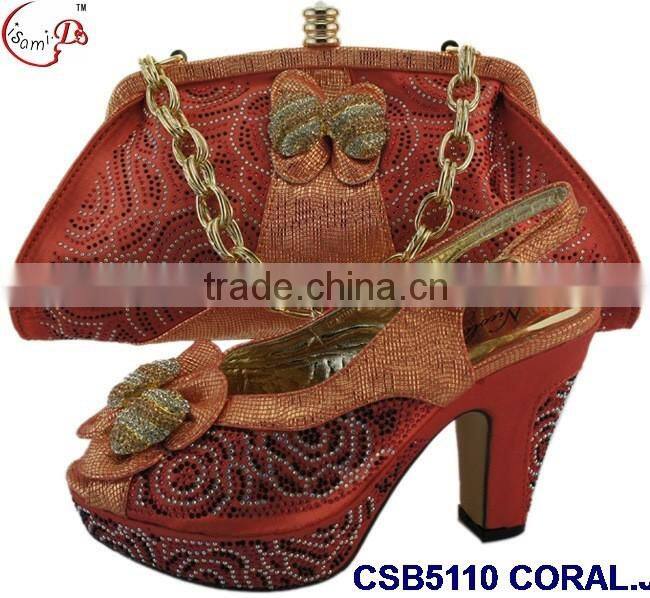 CSB5110 2016 Newest design woman hot selling shoes with matching bags crystal cluth factory price shoes whole sale price
