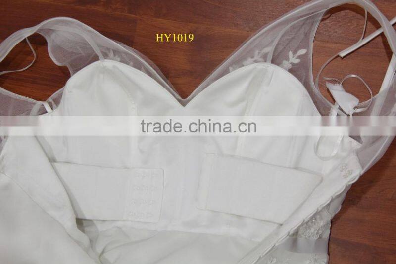 factory real sample! High quality two tulle straps nice design organza ruffle skirt lace wedding dress