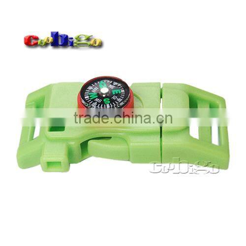 Compass Flint Fire Starter Curved Whistle Buckle Survival Emergency Paracord Bracelet Camping Kits#FLC487-20B/C(Mix-s)