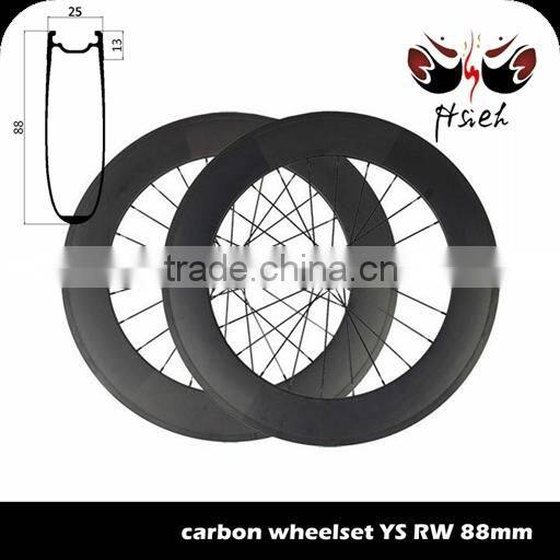 700C 88mm deep carbon track wheelsets high stiffness, clincher carbon track wheelsets for triathlon