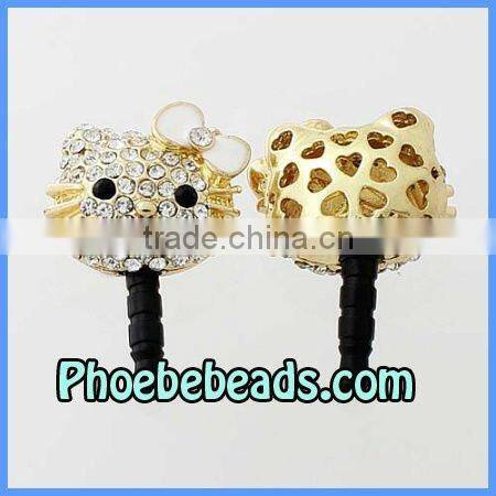 Wholesale Pave Crystal Rhinestone Hello Kitty Earphone Ear Cap Dustproof Jack Plug For Mobile Cellphone Iphone 4 MDP-M06B