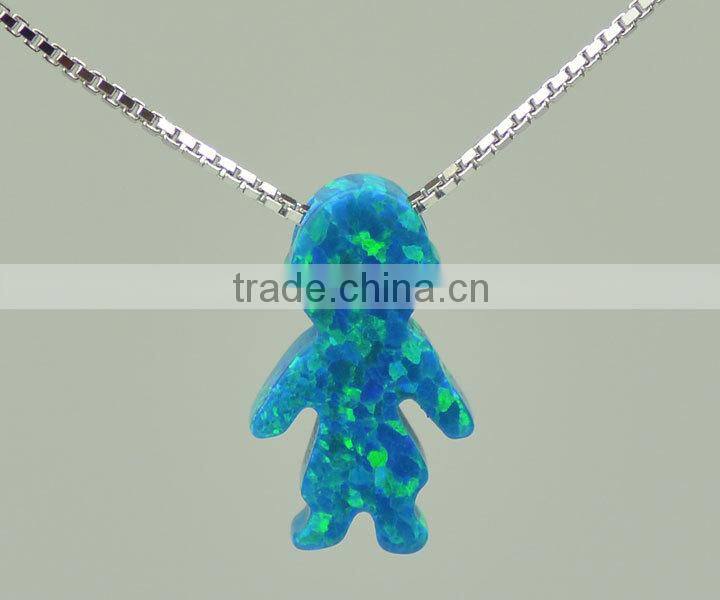 925 silver chains OP36 blue green synthetic opal gems opal boy shape pendants