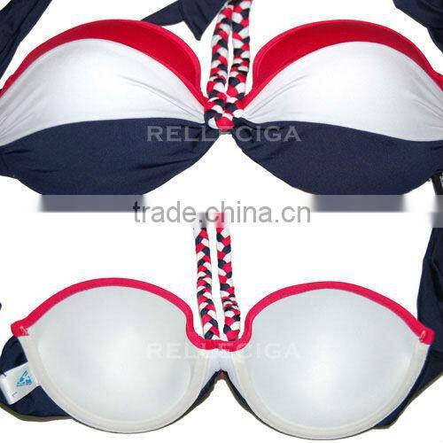 RELLECIGA Bandeau Bikini Series - Colorful Lines Print 1/2 Cup Bandeau Top Girls Swimwear Bikini with Braided Halter