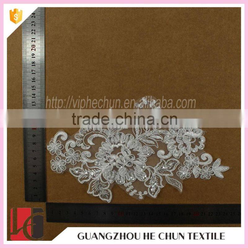 HC-2062-1 Hechun Factory White Sew Clear Sequins Beaded Lace Applique