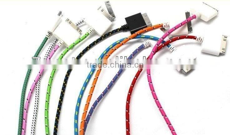 New Custom 30Pin Fabric USB Cable Data Sync Charge Cable Cord for apple iPhone