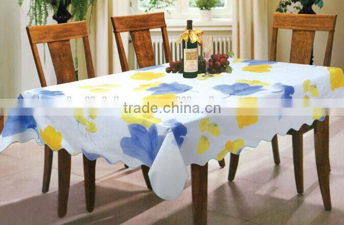 printed 52" round Vinyl table cloth with flannel backing, cheap price and good quality table cover