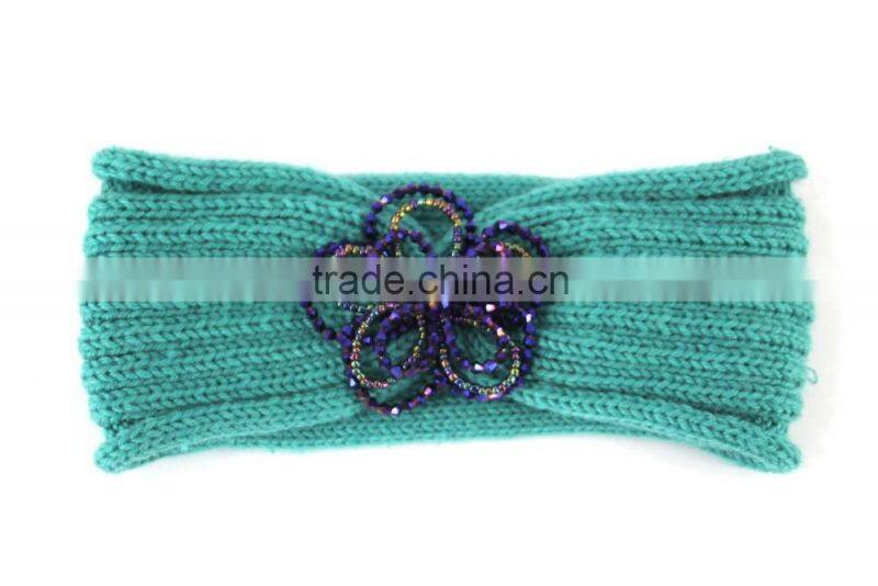 Promotion high quality knitted headband girls flower hairbands wholesale
