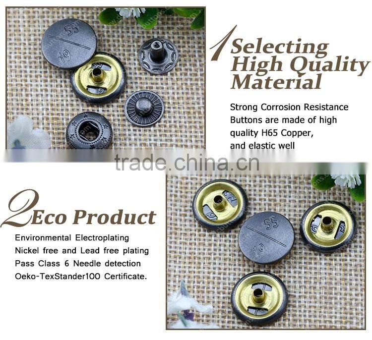 Metal Anti Silver Color Button Four Part Press Button for Jacket and Coat