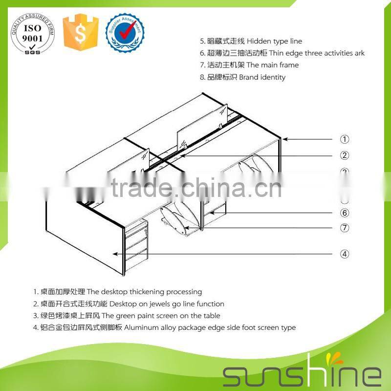 Melamine mdf board to make wooden furniture office workstation with three drawers pedestal