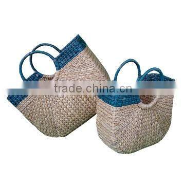 High quality best selling natural and black water hyancinth bag with leather handle from vietnam